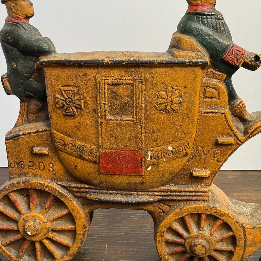 Antique 1930s Royal Mail London Coach Painted Cast Iron Doorstop‎ Double Sided.